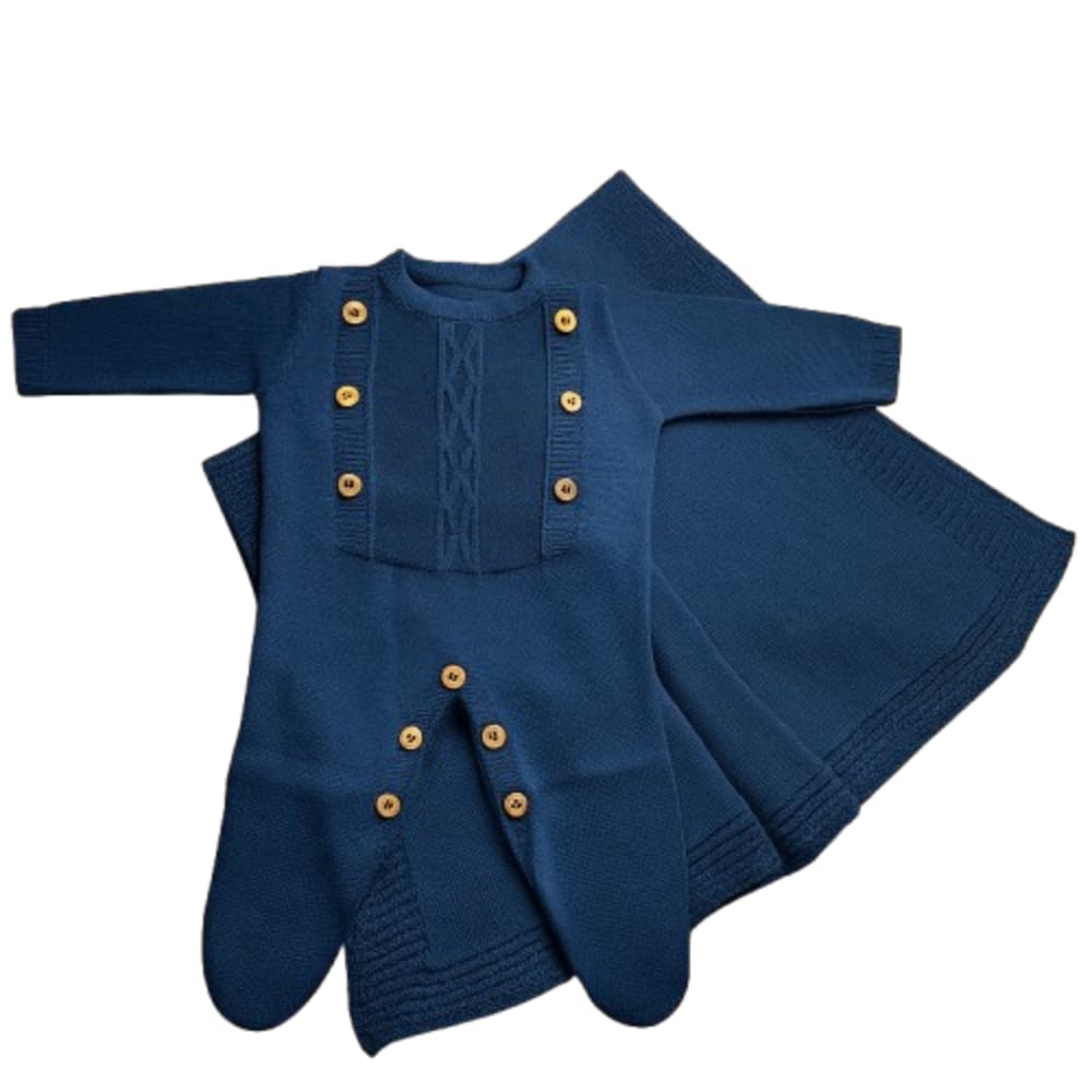 Saída Maternidade de Tricot Luxo Macacão e Manta Bebê Menino