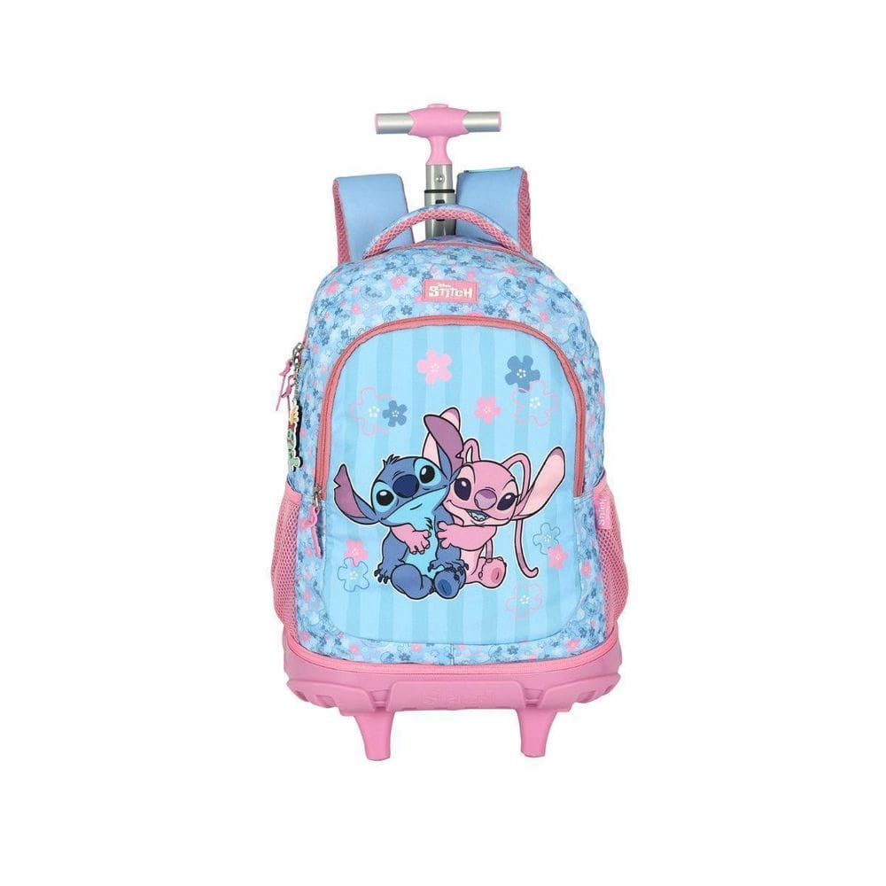 Mochila Stitch E Angel Rodas Meninas Escolar Passeio Rosa
