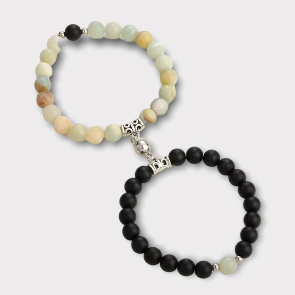 Pulseiras para casais Heart Stone Amazonite Onyx com ímãs