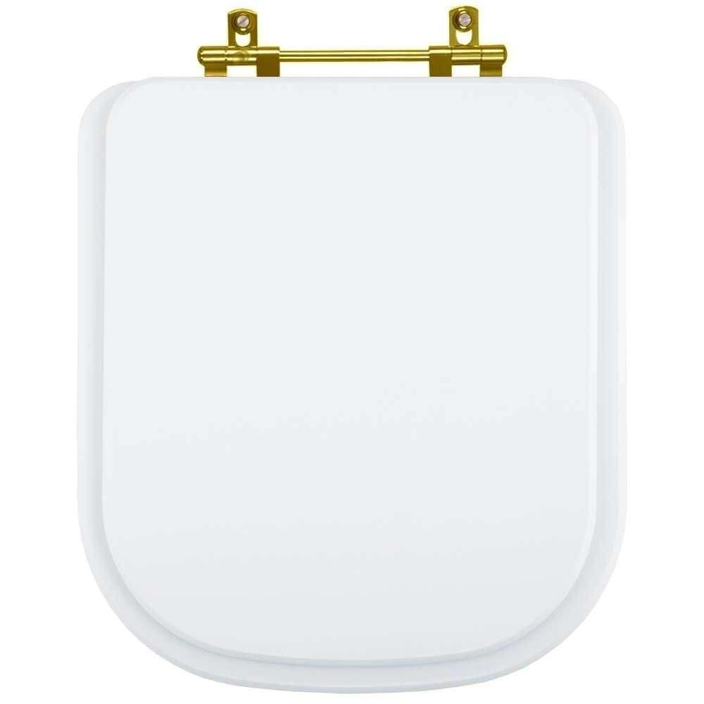 Tampa de Vaso Laqueado Axis Branco para bacia Deca com Ferragem Dourada