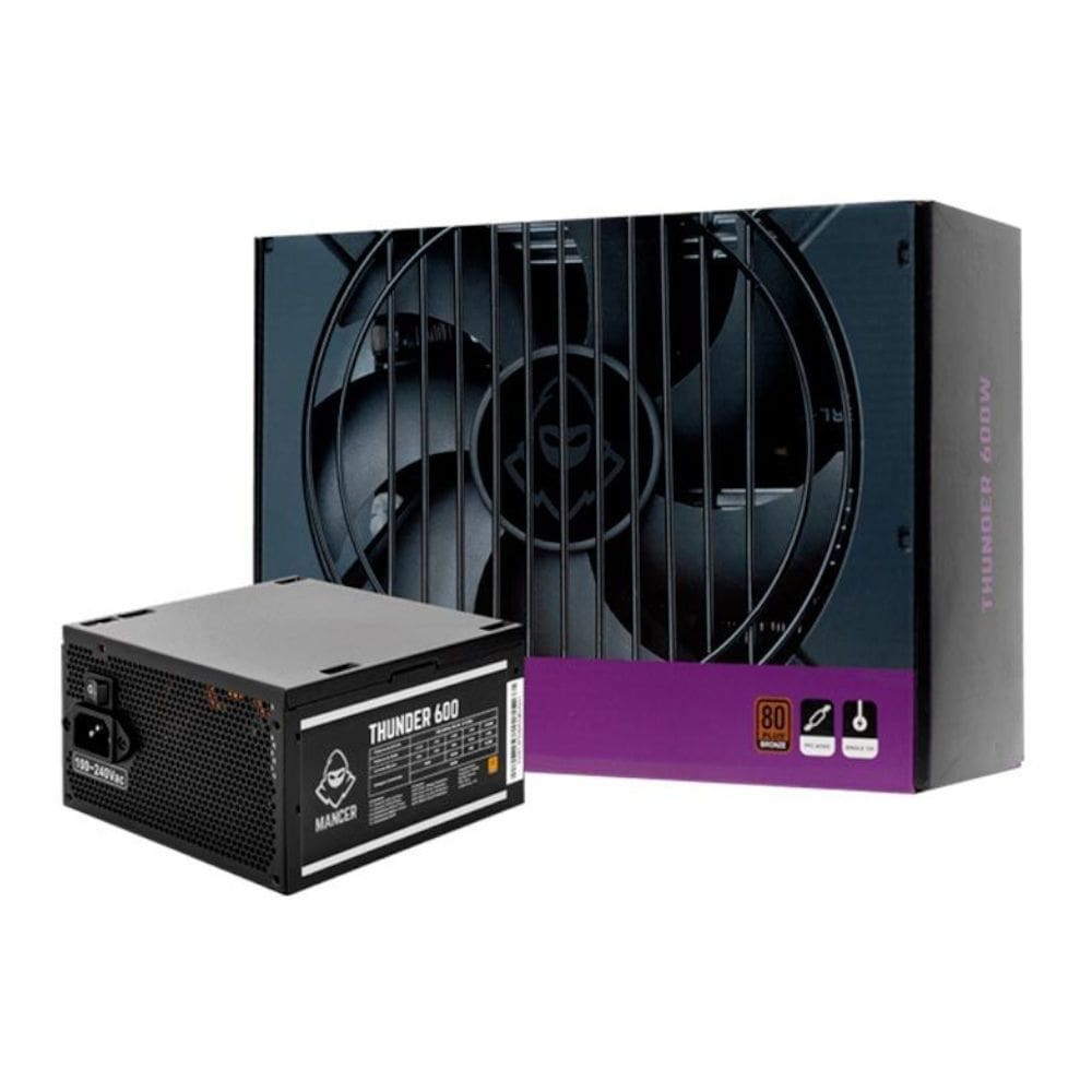 Fonte ATX Gamer Mancer Thunder 600W 80 Plus Bronze, PFC Ativo, 24P/ 2xEPS/ 2xPCIe/ 120mm, MCR-THR600-BL01