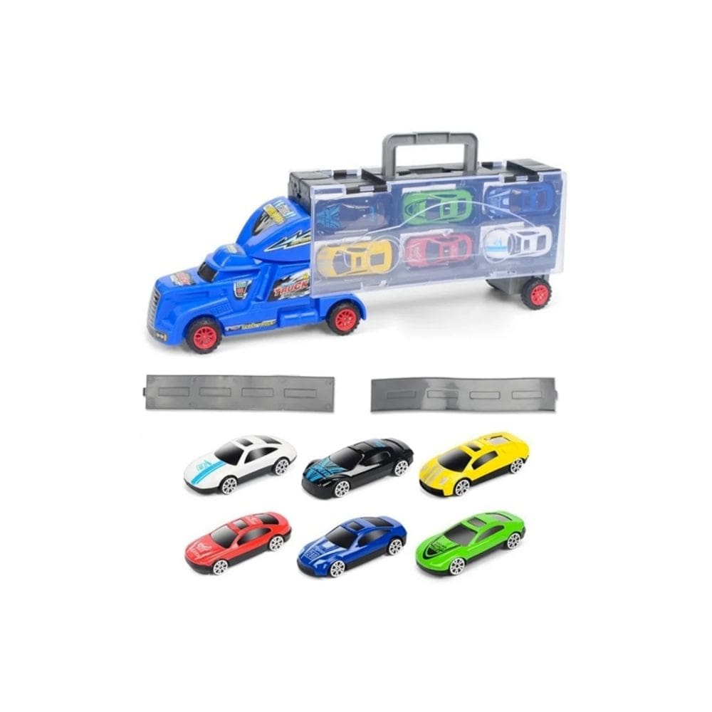 Caminhão transportador de fricção com 6 carros para crianças com mais de 3 anos