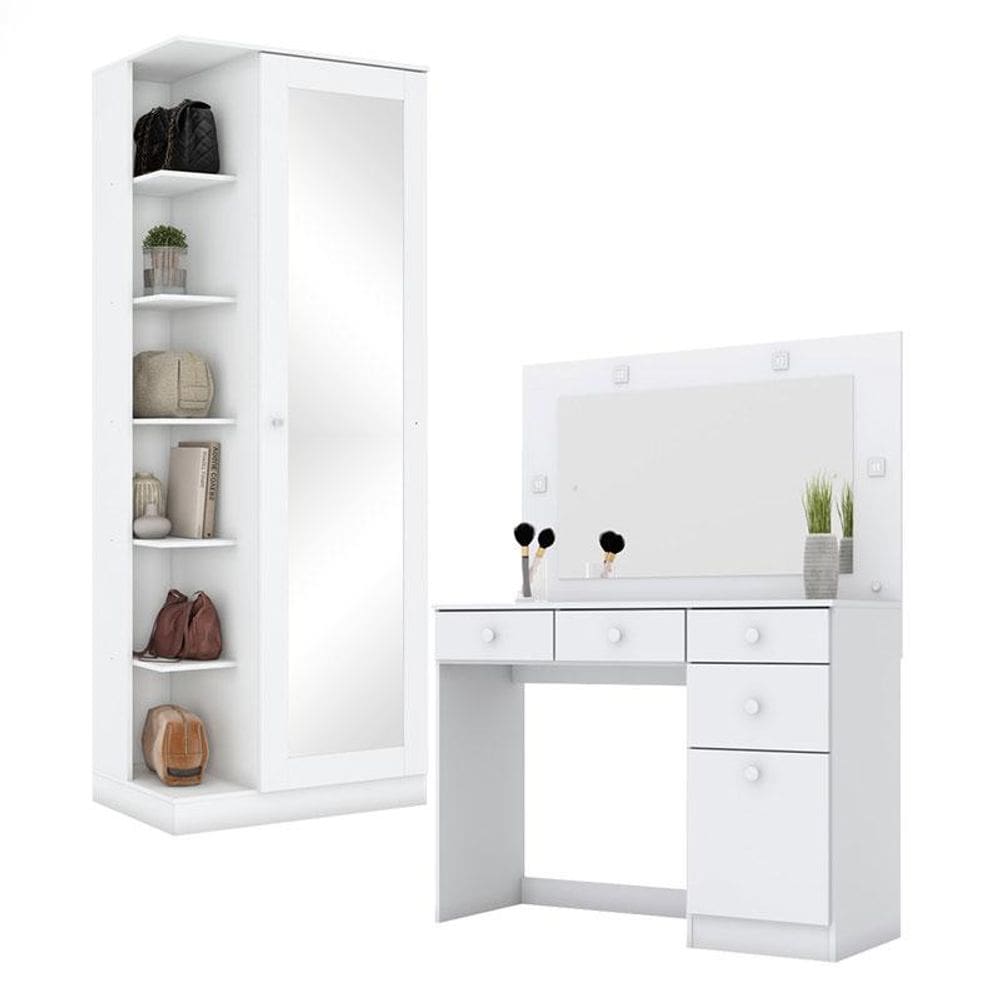 Sapateira Multiuso Duetto e Penteadeira Chanel com Led Branco HP - Henn