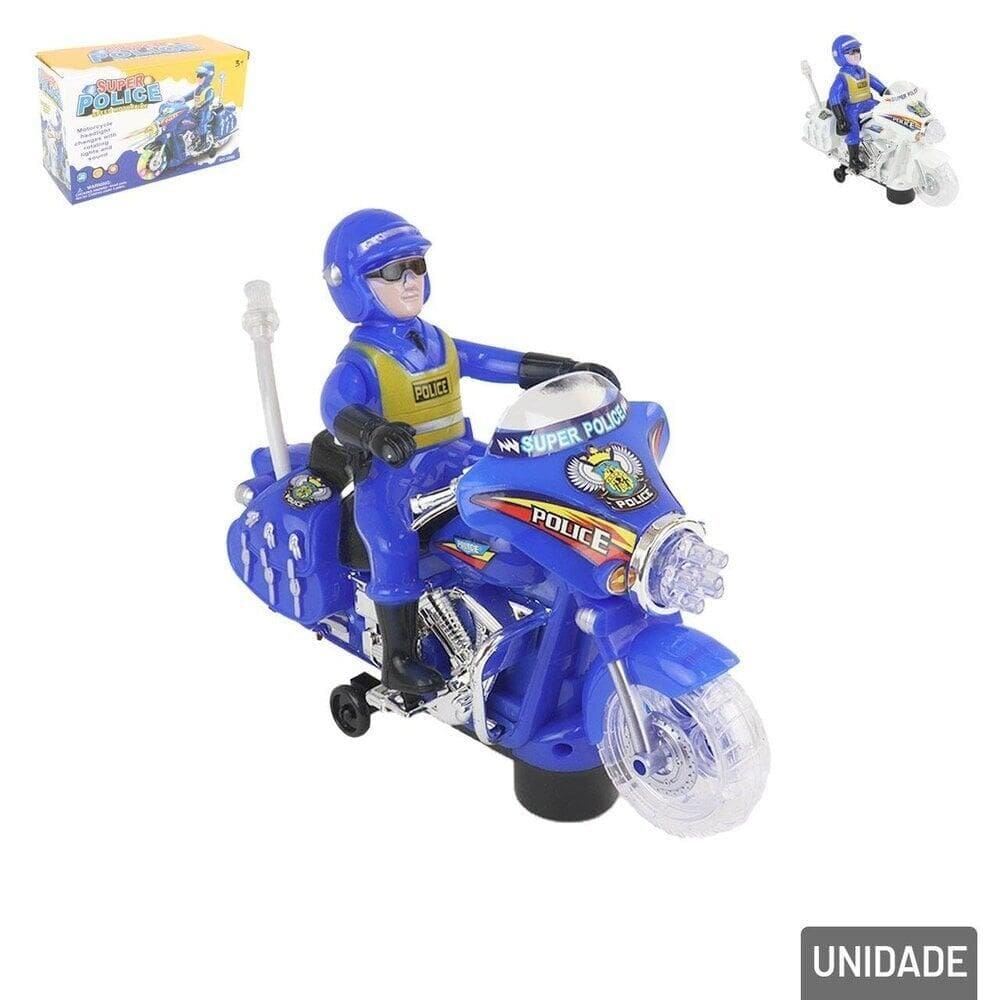 Moto Bate e Volta com Boneco LUZ e SOM Policial - Tudo em Caixa