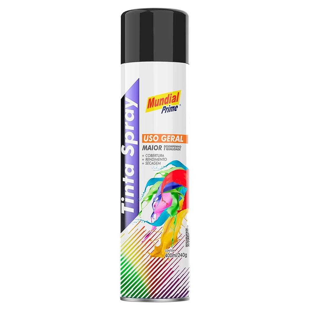 Tinta Spray 400ml Preto Brilhante AE01000102 Mundial Prime