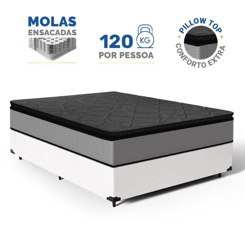 Cama Box com Colchão de Molas Ensacadas Pillow Top UmaFlex Vitta Casal 138cm