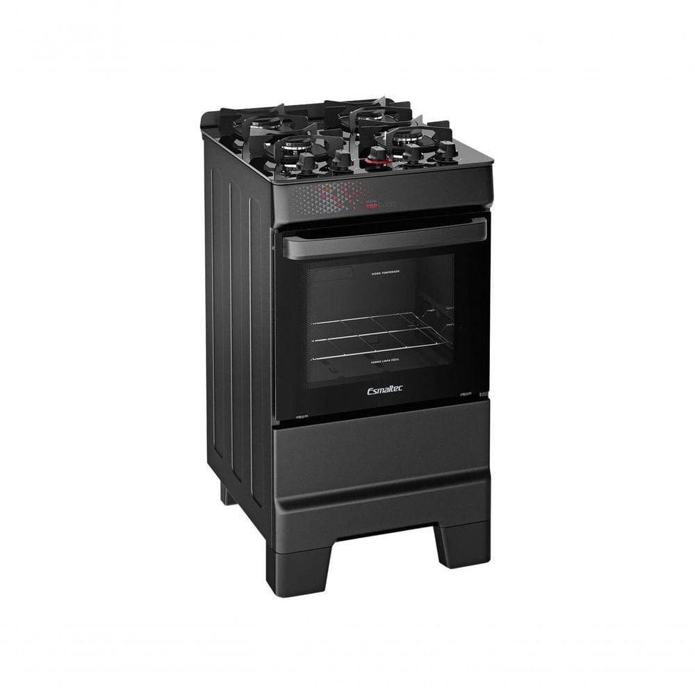 Fogão Esmaltec Ideal Top Glass 4 Bocas Automático Mesa De Vidro Preto Bivolt