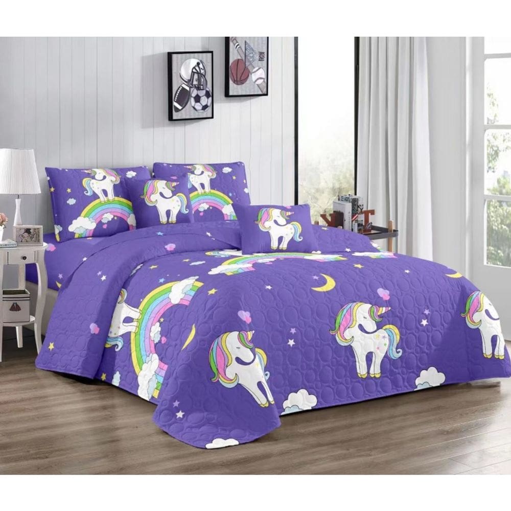 Capa de verão de 1,5 quadrada de unicórnio lilás com capa de almofada