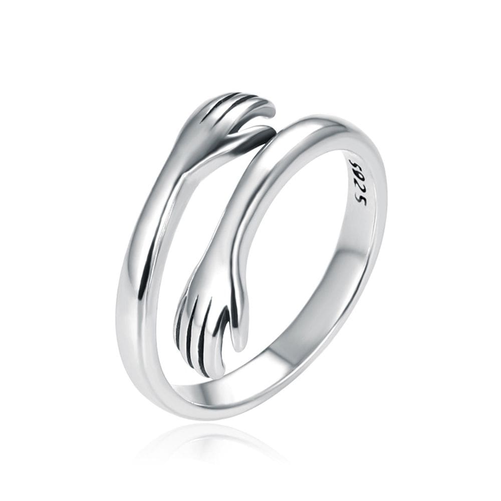 Anel ajustável Hands Embrace Couple em prata 925