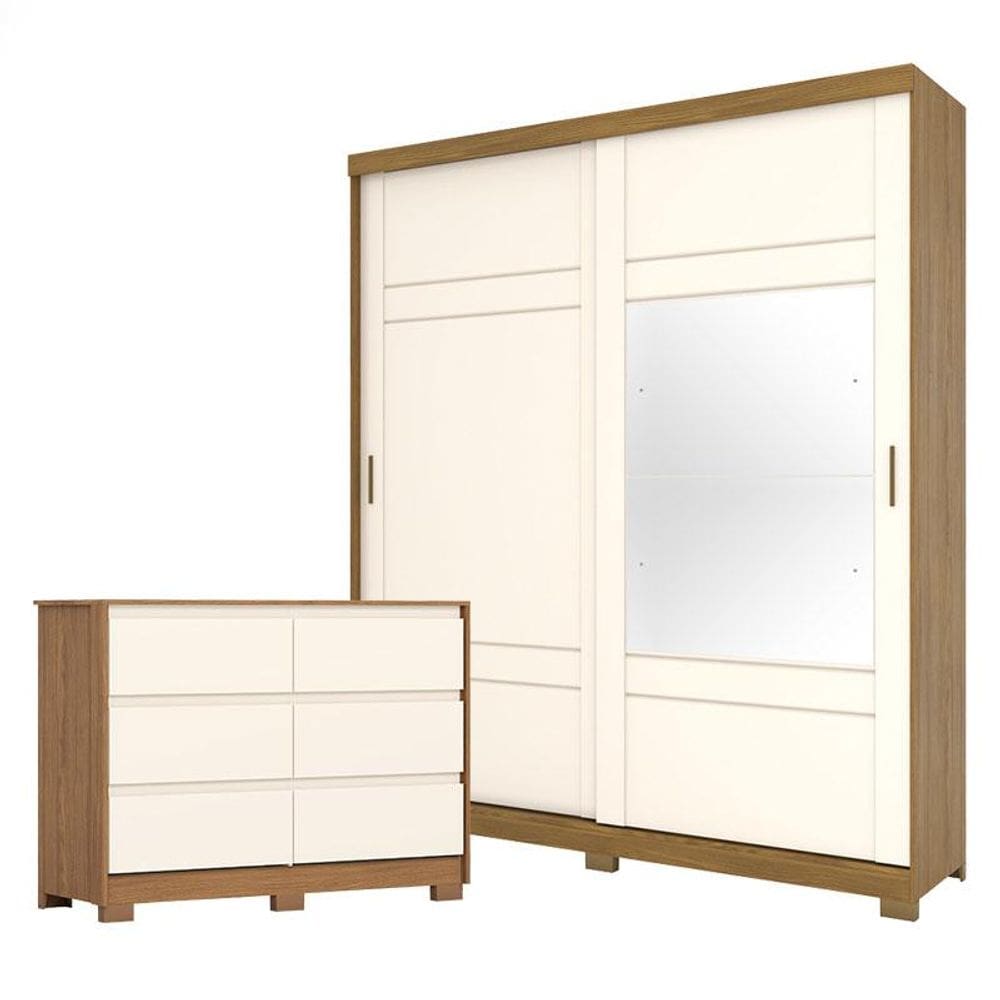 Guarda Roupa Casal Verg e Cômoda Ravenna Nature Off White - Henn