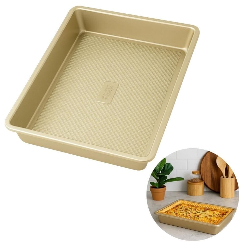 Assadeira Forma Retangular Antiaderente Dourada 40cm Carne