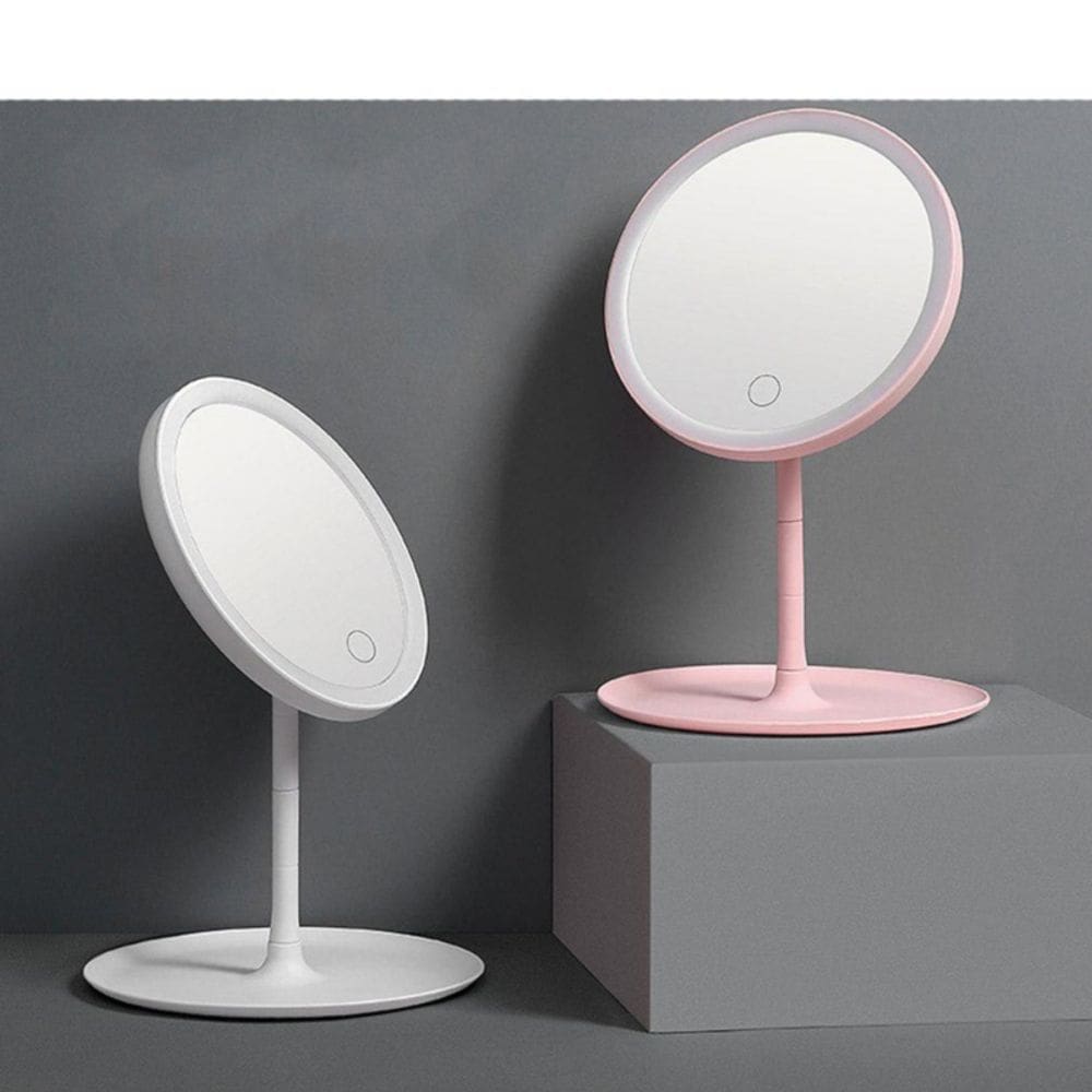 Espelho de maquiagem com borda e suporte iluminados
