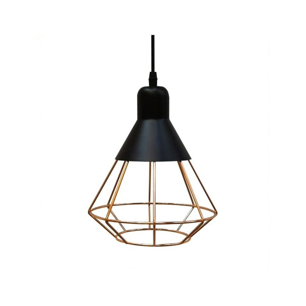 Luminária pendente Retro Art Deco Metal Black Cage Copper