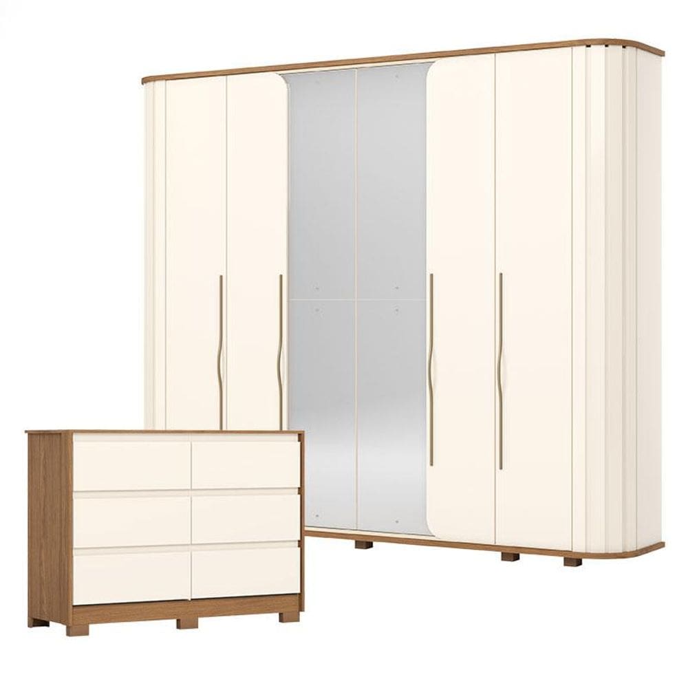 Guarda Roupa Casal Premium e Cômoda Ravenna Ambiente Nature Off White - Henn