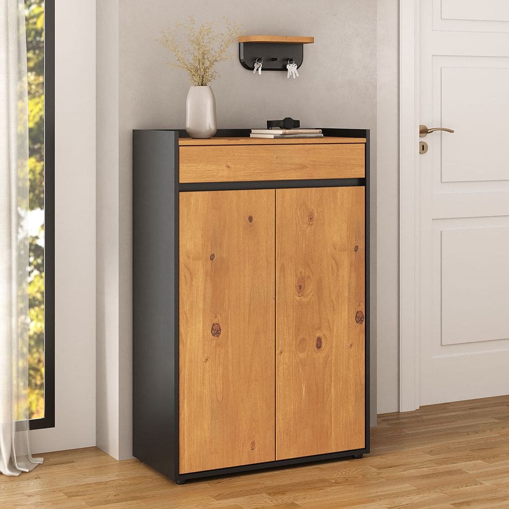 Sapateira Alta Organizador de Sapatos 2 Portas 4 Prateleiras Madeira Preto Tilo