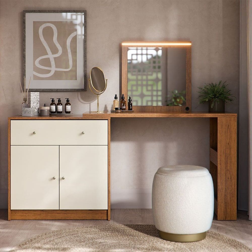 Escrivaninha Penteadeira Camarim em L Aura Canela/Off White