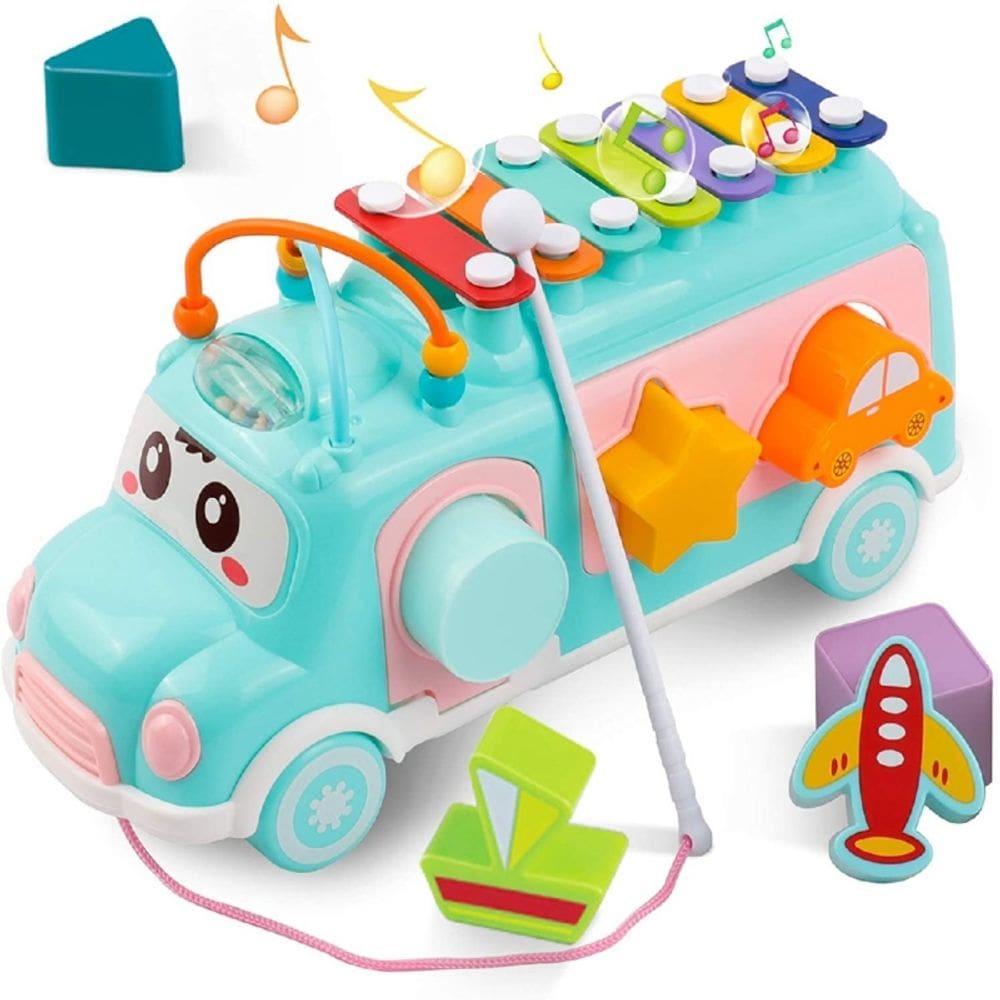 Ônibus didático de brinquedo multifuncional e musical para bebês
