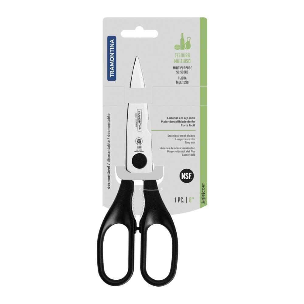 Tesoura Multiuso Tramontina Supercort Com Lâmina Aço Inox E Cabo De Polipropileno Preto 8 Polegada