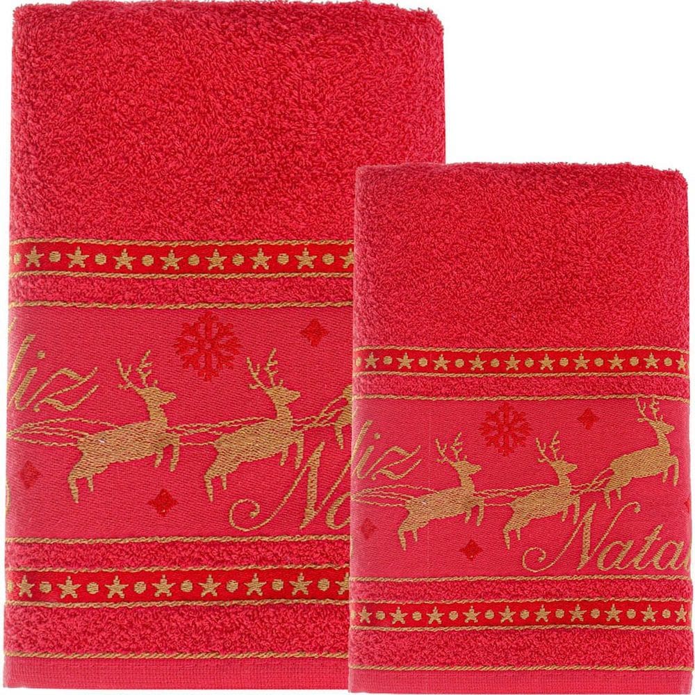 Jogo 4 Pçs Toalha de Banho e Rosto Feliz Natal 90% Algodão 400g/m²