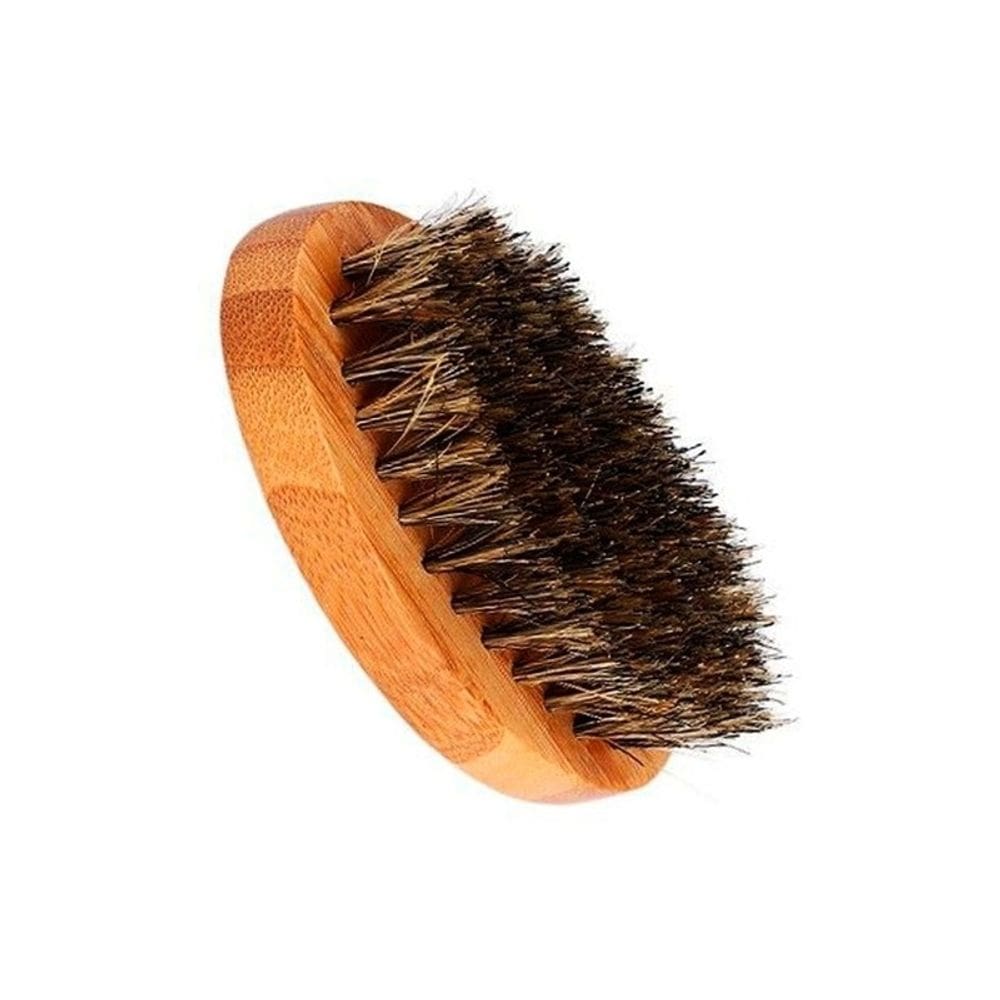 Escova de barba, pequena, de madeira marrom, cerdas de javali, madeira de bambu