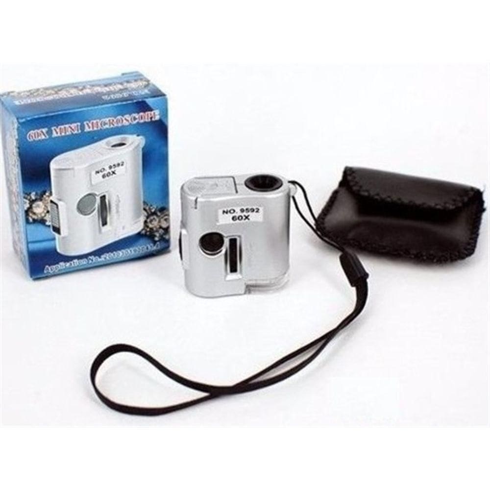 Mini Microscópio Lupa 60x Bolso Led E Ultravioleta Conta Fios Relojoeiro Joalheiro Com Capa
