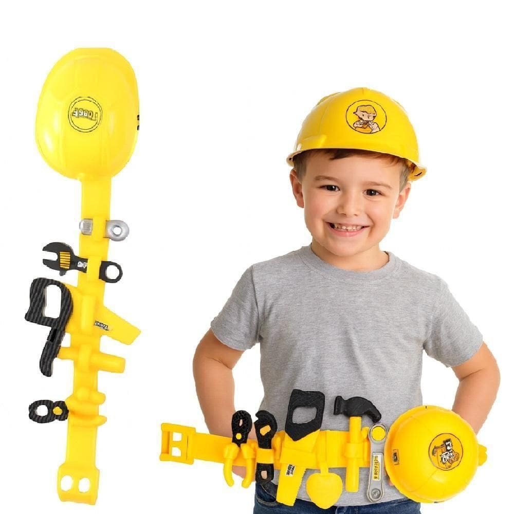 Kit De Ferramentas Infantil Cinto Capacete Brinquedo Com Acessórios Chaves Alicate Completo