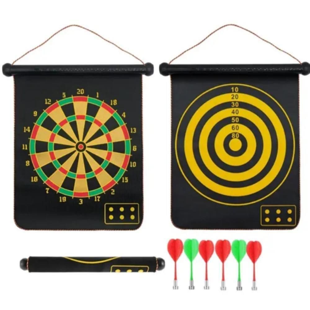 Jogo De Dardos Magnético Grande Tabuleiro Alvo Dupla Face 38cm Com 6 Peças Kit Completo Ímã Seguro