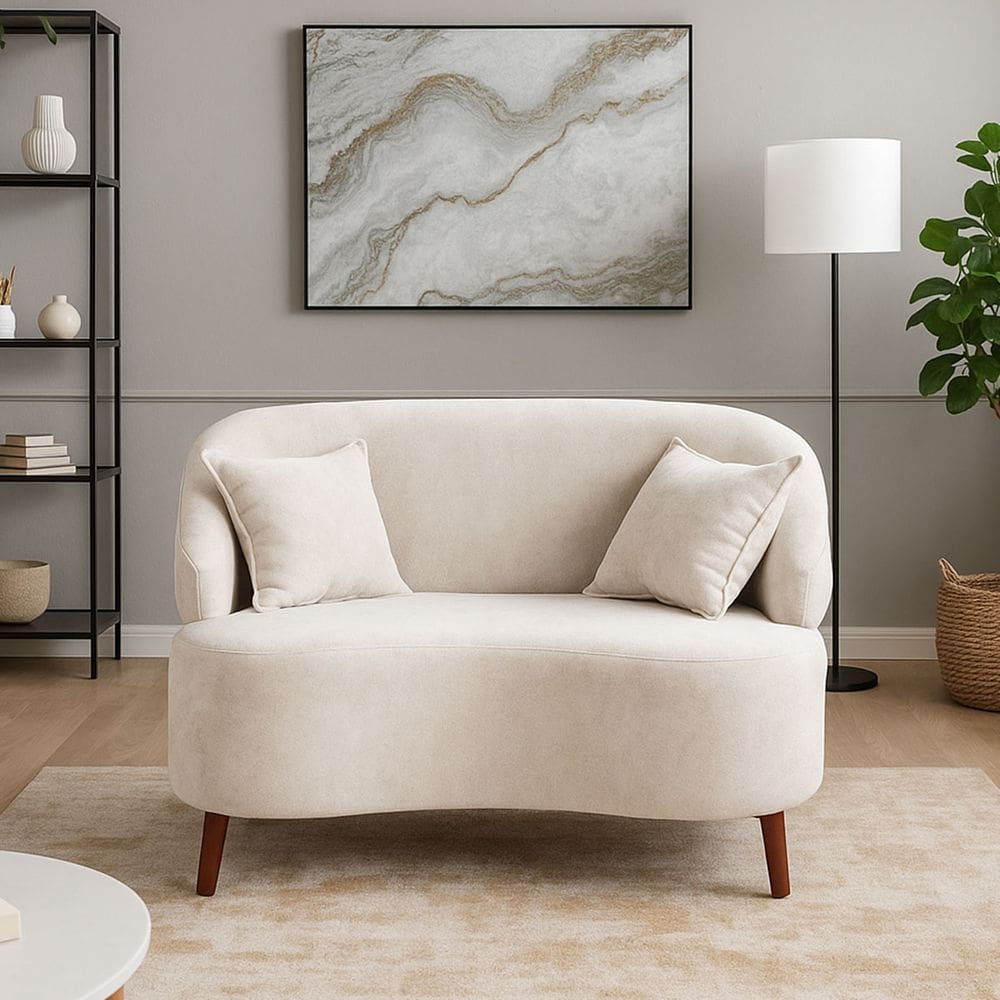 Sofá Orgânico Curvo 2 Lugares Feijão Suede Bege