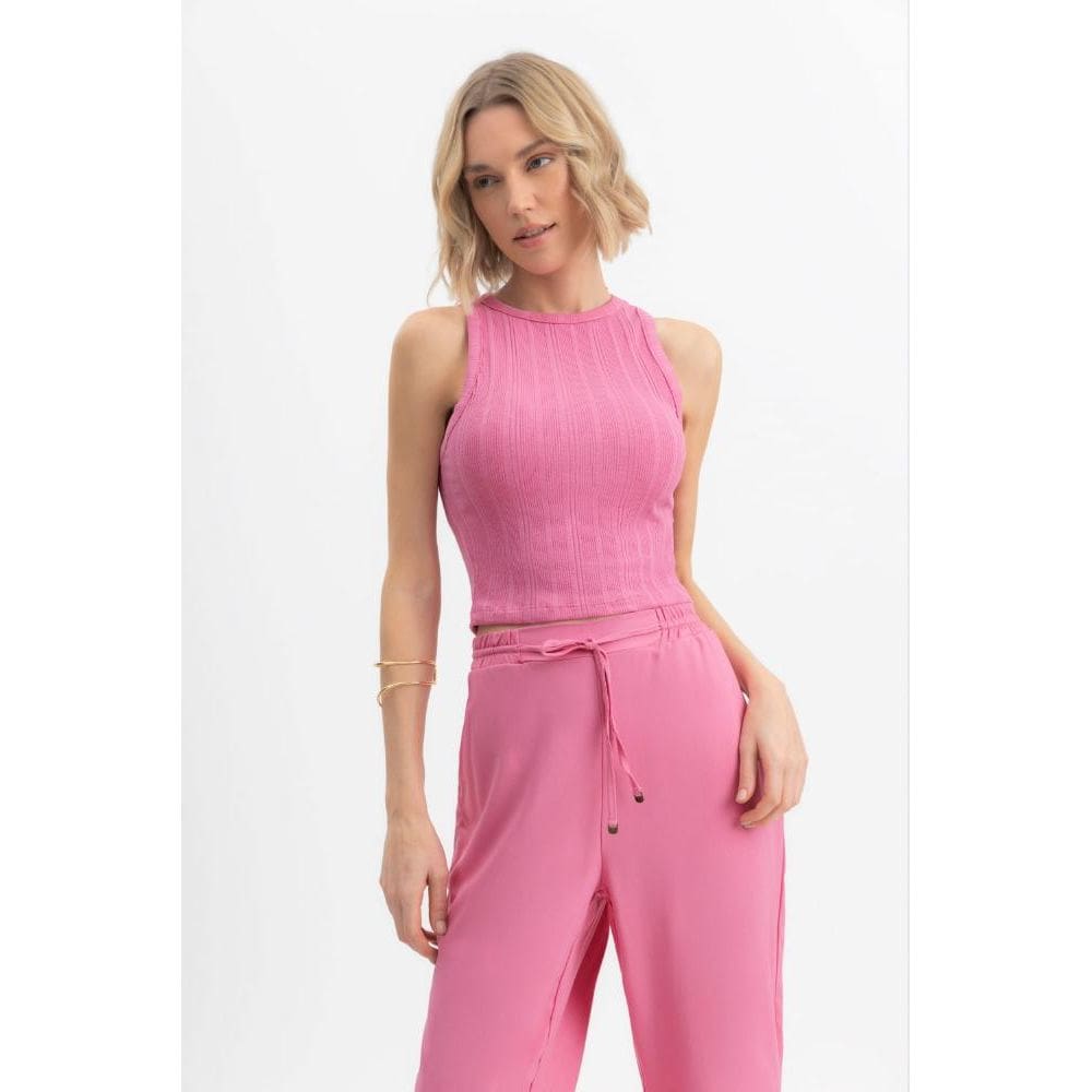 Blusa cropped feminina canelada Essendi Rosa claro