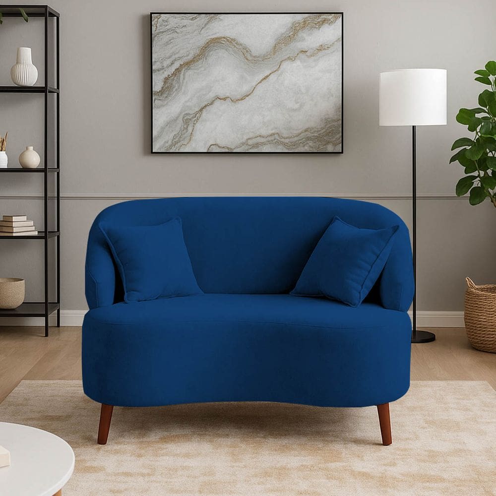 Sofá Orgânico Curvo 2 Lugares Feijão Suede Marinho