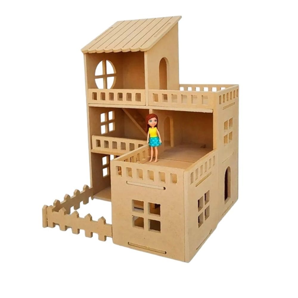 Casa de bonecas para bonecas pequenas feita de madeira MDF para meninas