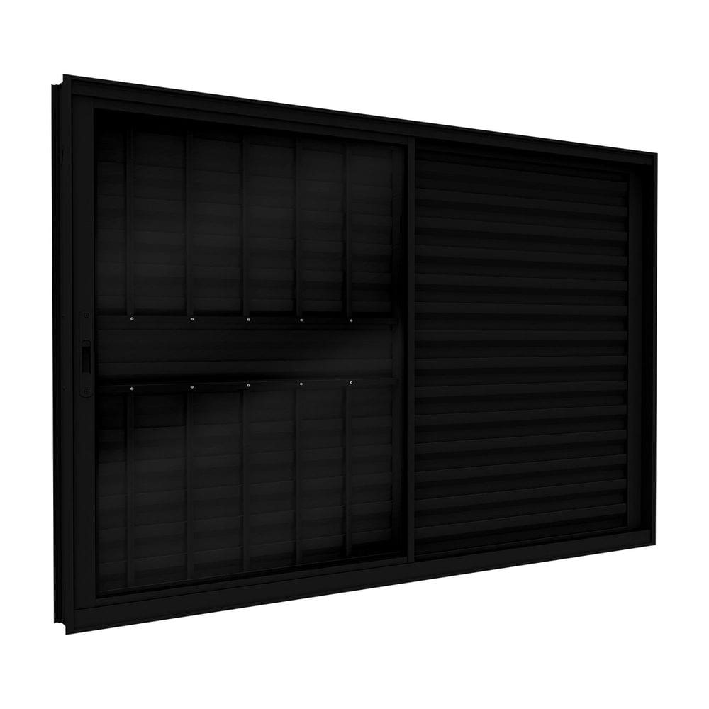 Janela Veneziana de Aluminio de Correr Lateral com Grade 100x120cm Lucasa Ideale Preto