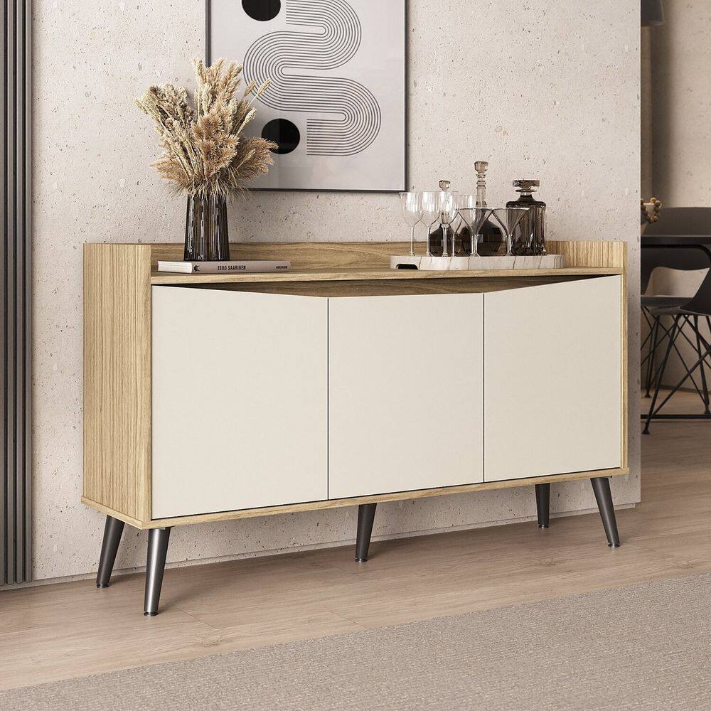 Buffet Aparador 3 Portas Retrô 130cm Amendoa / off white