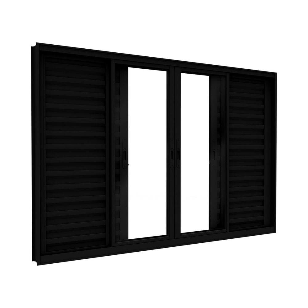 Janela Veneziana de Alumínio 4 Folhas Móveis e 2 Folhas Fixas 100x150cm Lucasa Ideale Preto