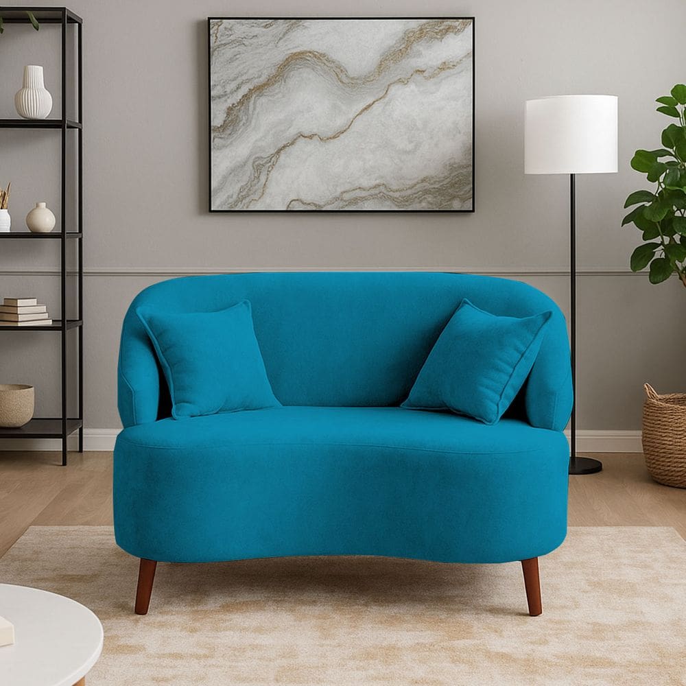 Sofá Orgânico Curvo 2 Lugares Feijão Suede Turquesa