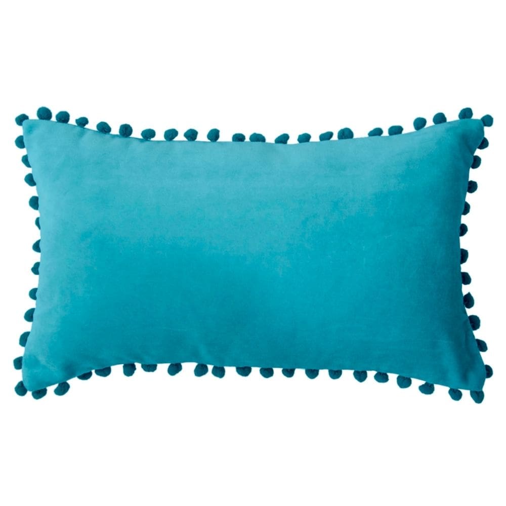 Capa de almofada retangular 50x30cm turquesa com pompon