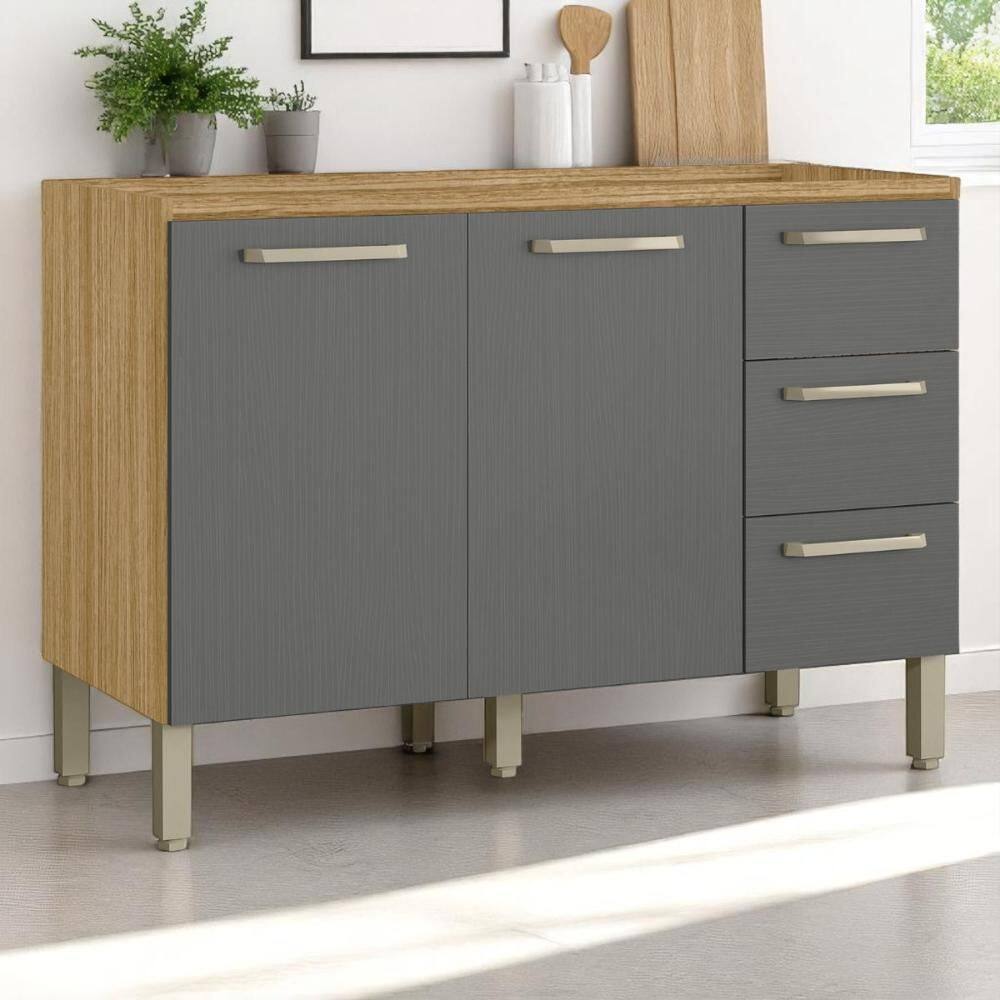 Balcão 2 portas 3 gaveteiros 1,20 Lapis Freijó Gris