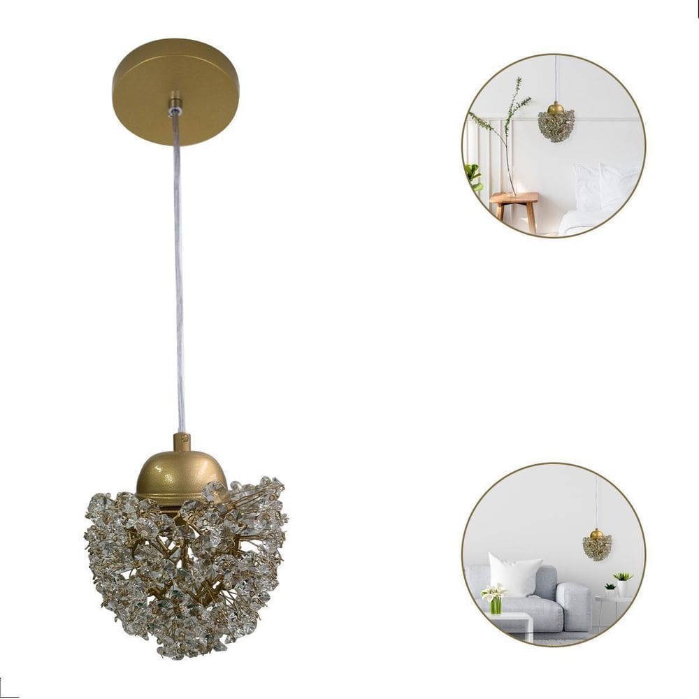 Lustre Pendente Estela Dourado Cristal Dente De Leão Ninho