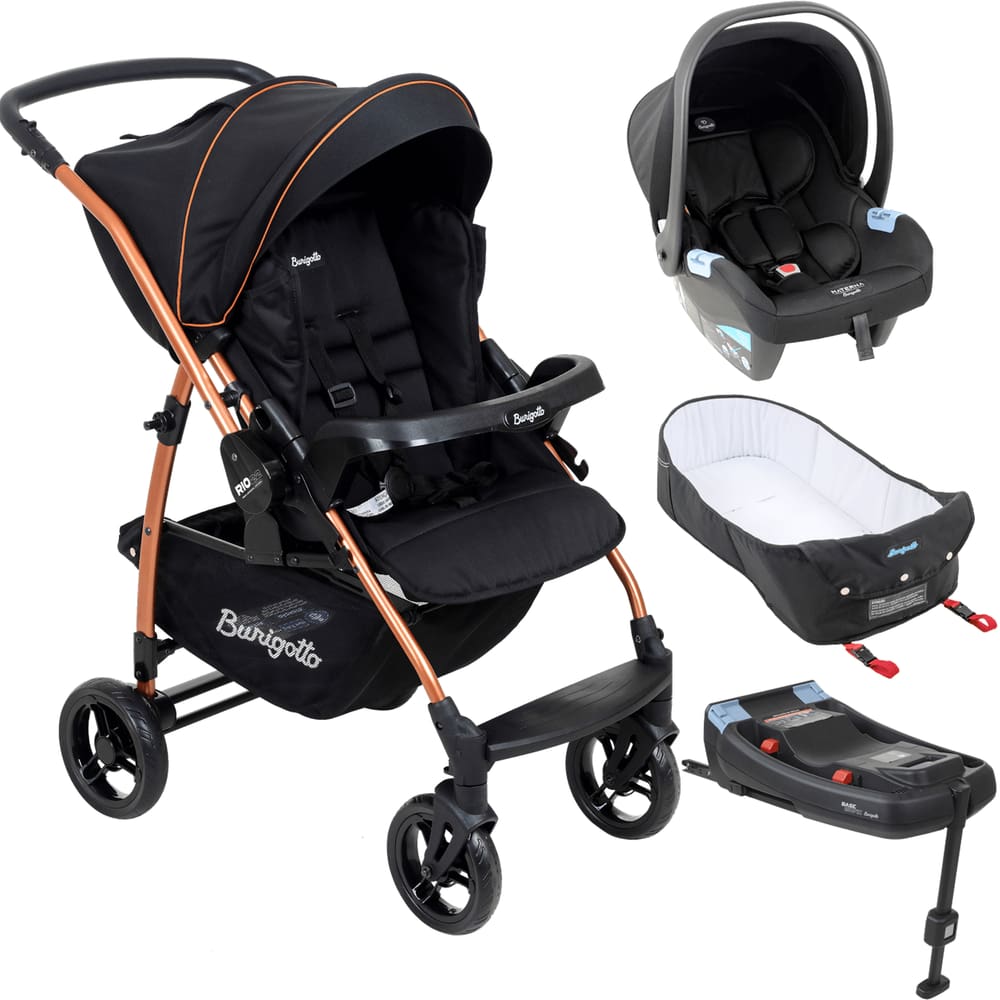 Carrinho de Bebe Burigotto Travel Rio K 22 Ninho Base ISO Preto Cobre