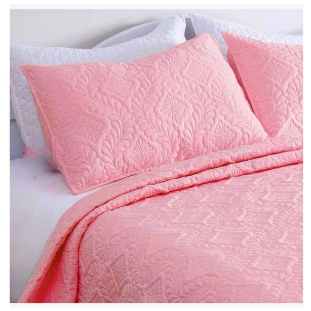 Colcha acolchoada de poliéster rosa com pontas King 250x280cm