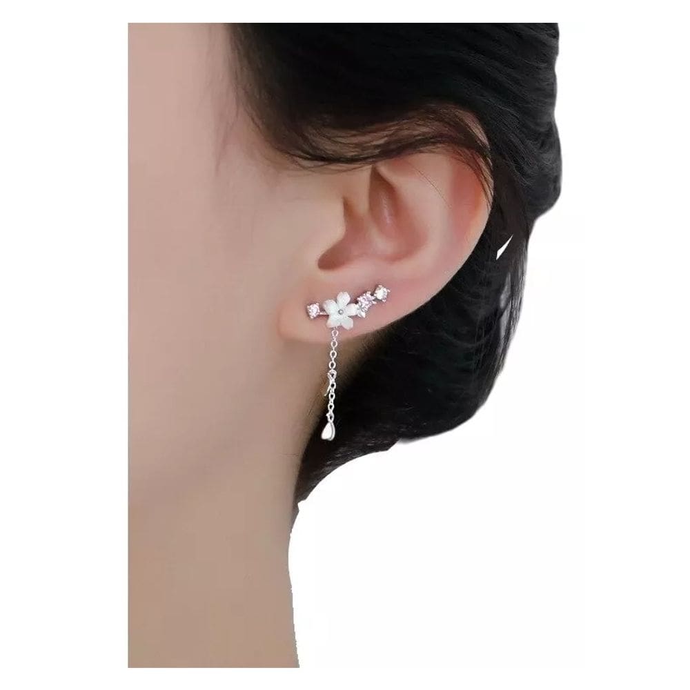 Brincos Flower Harbings Cherry Silver 925 rosa para mulheres