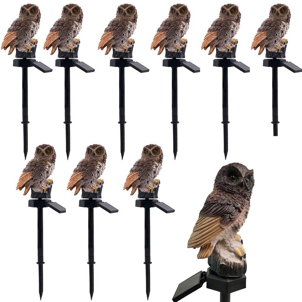 Coruja Luminaria Solar Kit 10 Uni Escultura Ave Decoraçao Iluminaçao Casa Jardim Quintal
