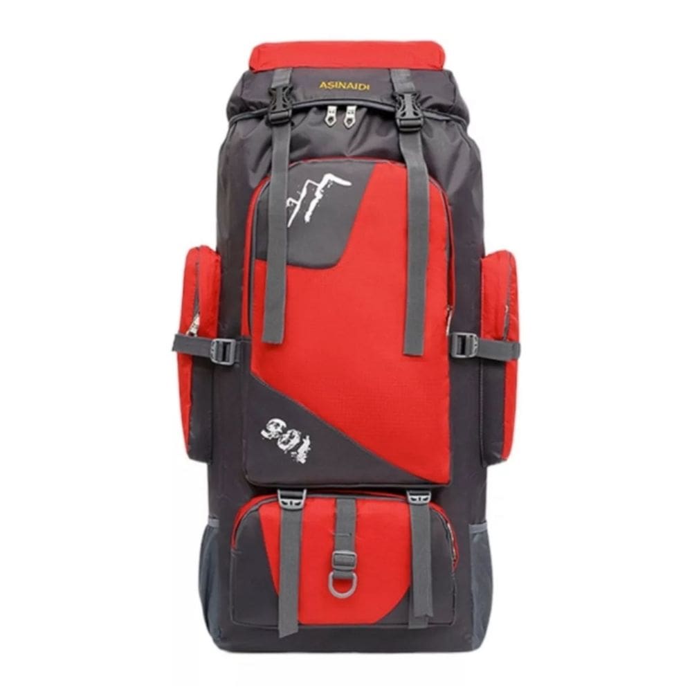 Mochila de viagem Camping 90L impermeável com capa de chuva vermelha