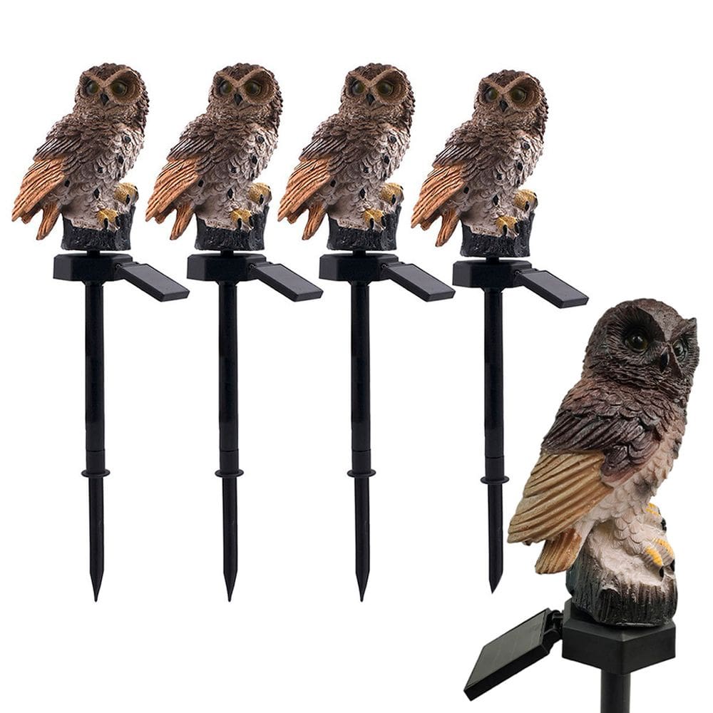 Coruja Luminaria Solar Kit 5 Uni Enfeite Decoraçao Casa Jardim Quintal Varanda Ave Escultura