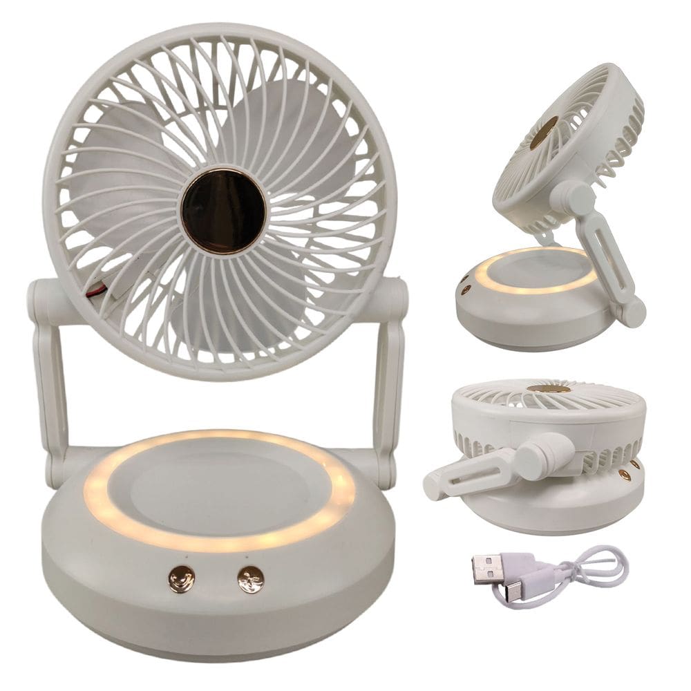Ventilador Mesa Dobravel 3 Velocidades Luz Led Usb Portatil Iluminaçao Escrivaninha Calor Verao Penteadeira