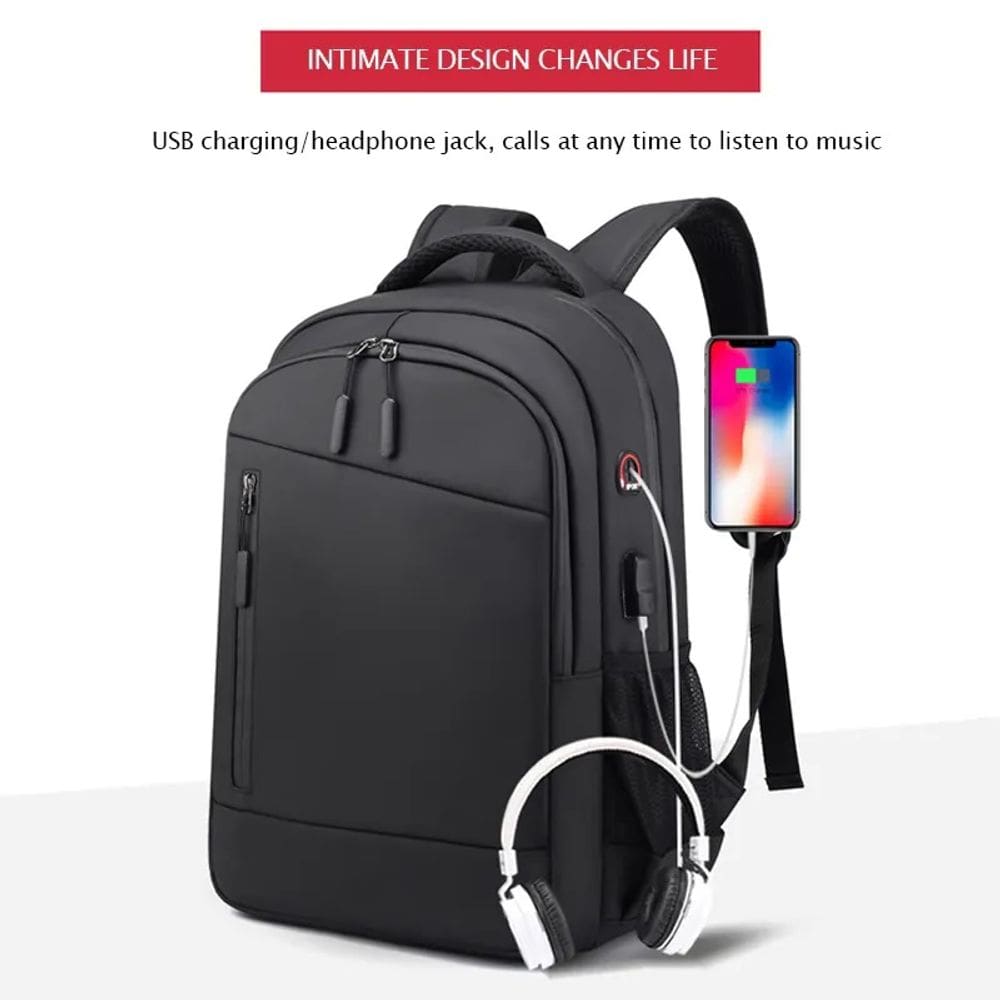 Mochila impermeável para laptop 39L com porta USB preta 44x31x5cm