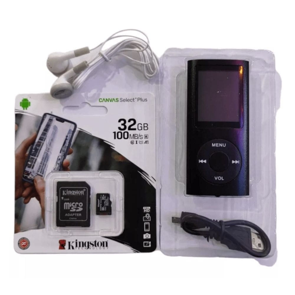 Leitor MP4 Tecnobits 32GB com LCD de 1,8”, rádio FM e bateria