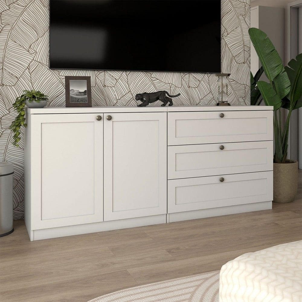 Cômoda Americana 2 Portas 3 Gavetas 100% Mdf Branco Fosco - Panorama Móveis