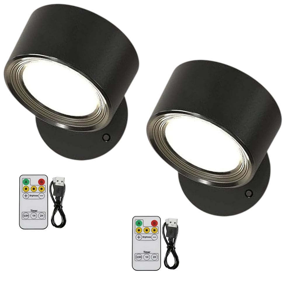 Luminaria Arandela 3 Tons LED Kit 2 uni USB Bateria Recarregavel Controle Quarto Sala Mesa Cabeceira Iluminaçao