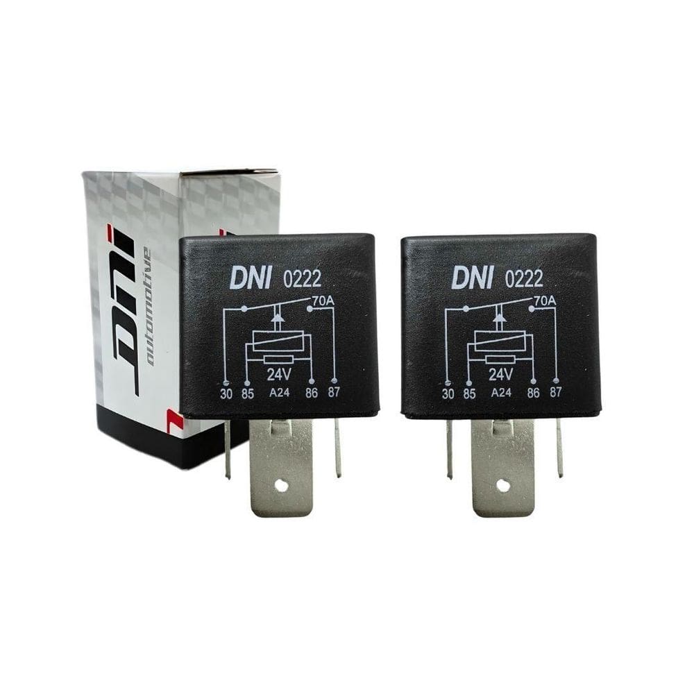 Par 2 Relé Aux Universal 4 Pinos 70A 24V Com Suporte Dni0222
